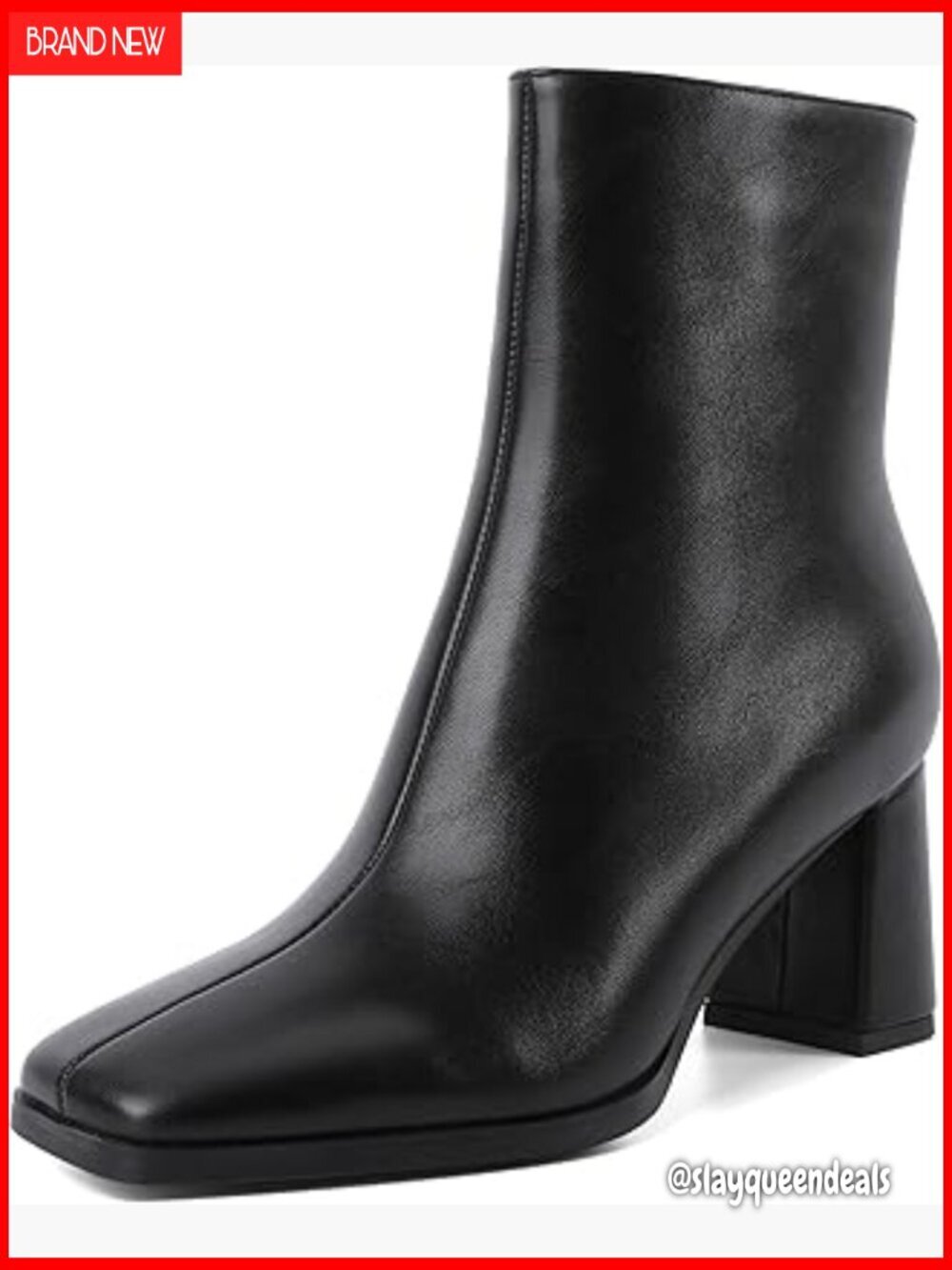 Chunky Heel Ankle Boots Square Toe Side Zipper 3 Inch Heels